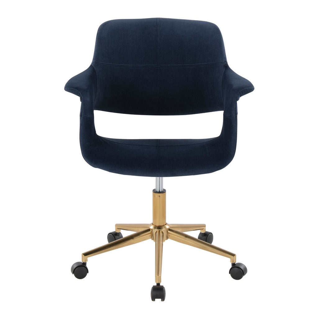 Vintage Flair Office Chair - Gold Metal, Blue Velvet