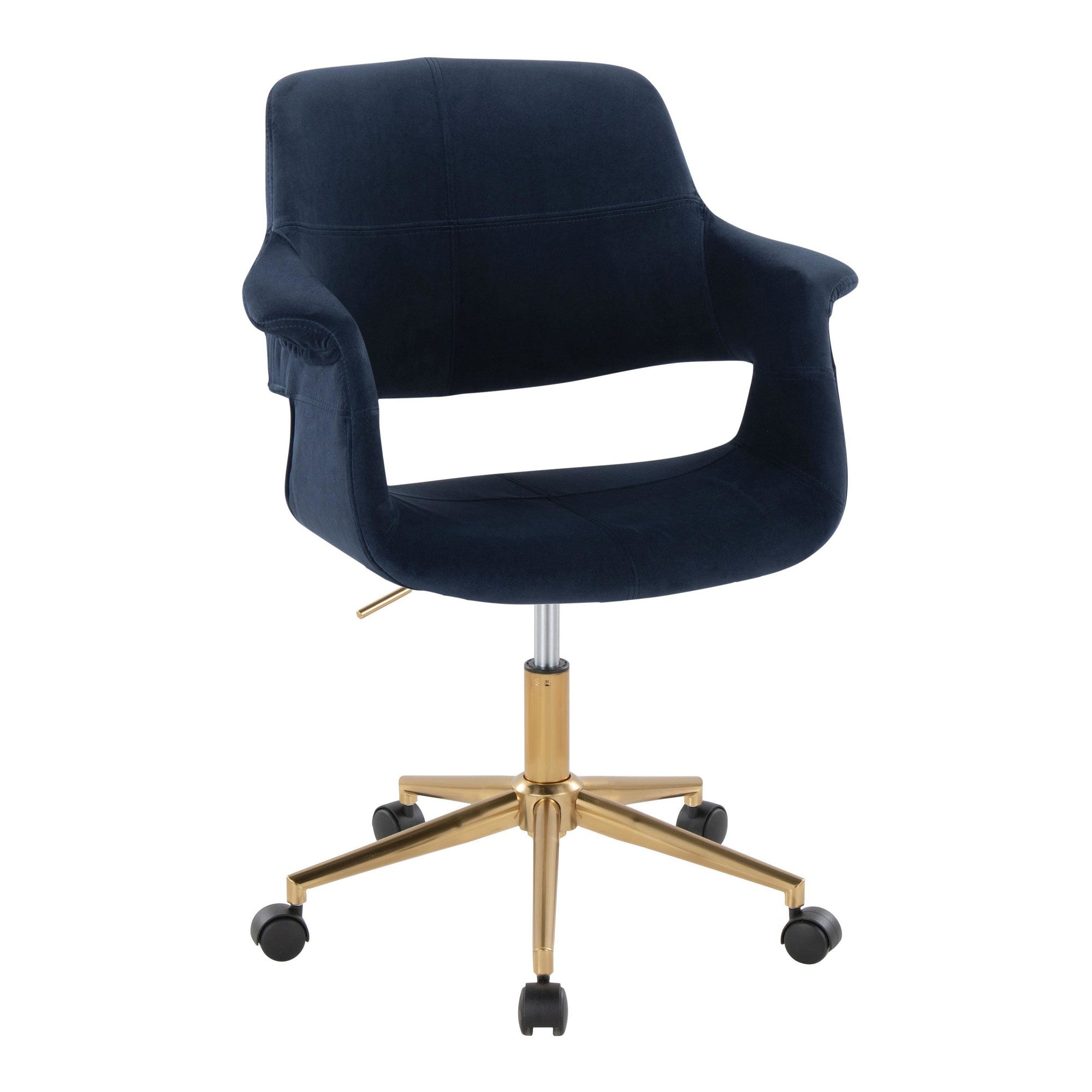 Vintage Flair Office Chair - Gold Metal, Blue Velvet