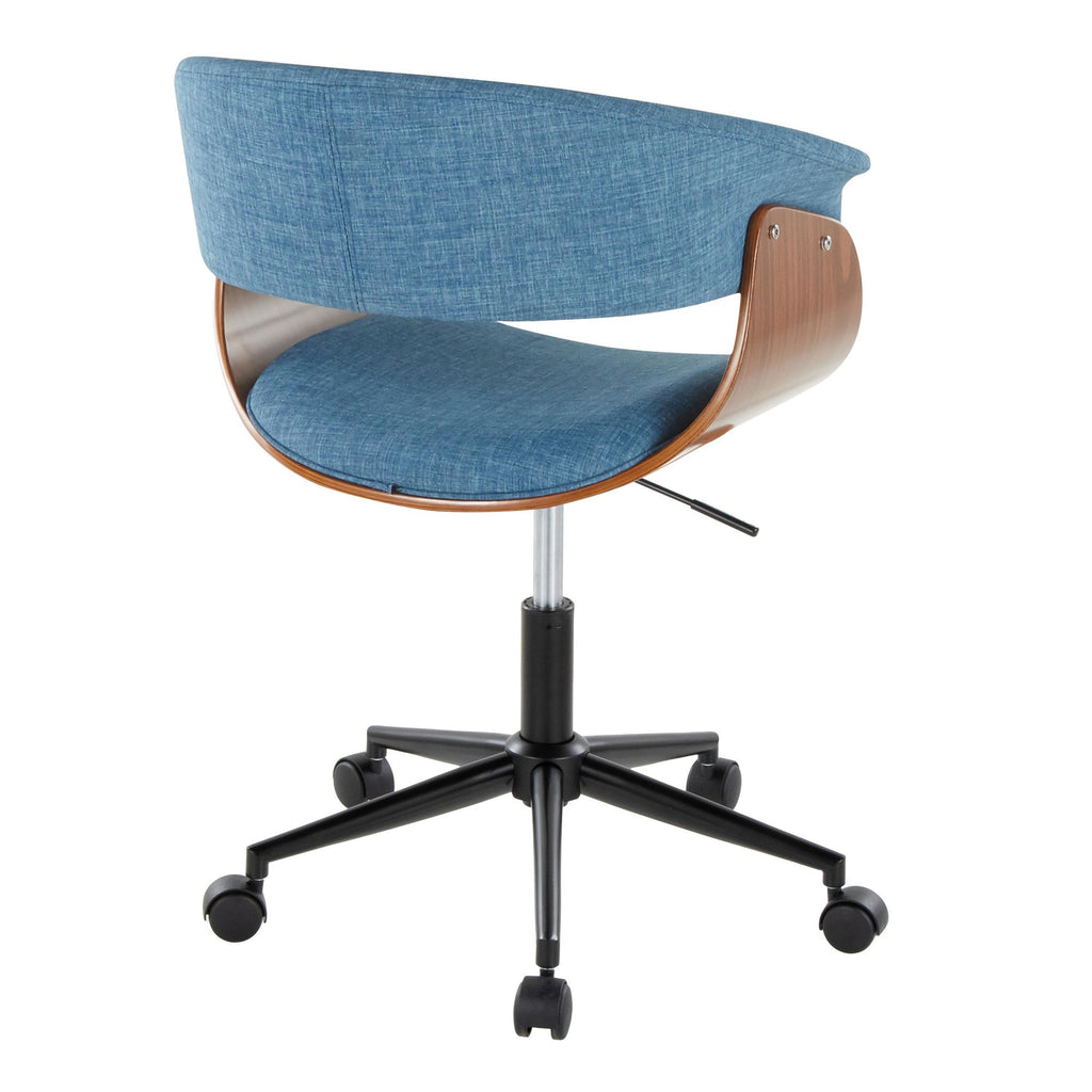 Vintage Mod Office Chair - Black Metal, Walnut Wood, Blue Fabric