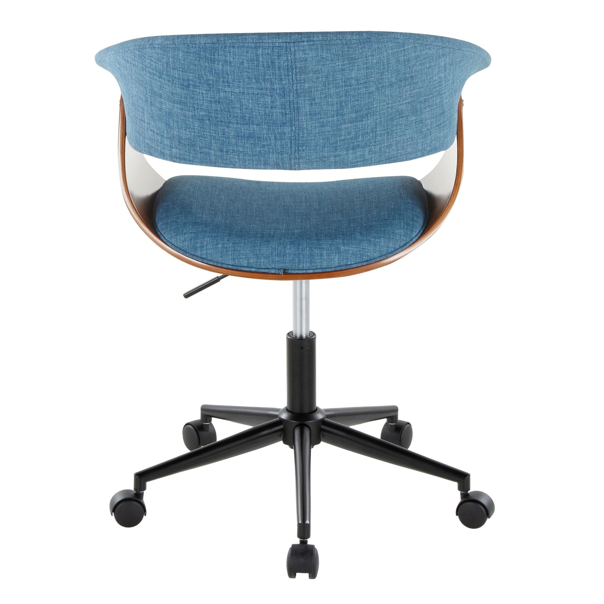 Vintage Mod Office Chair - Black Metal, Walnut Wood, Blue Fabric