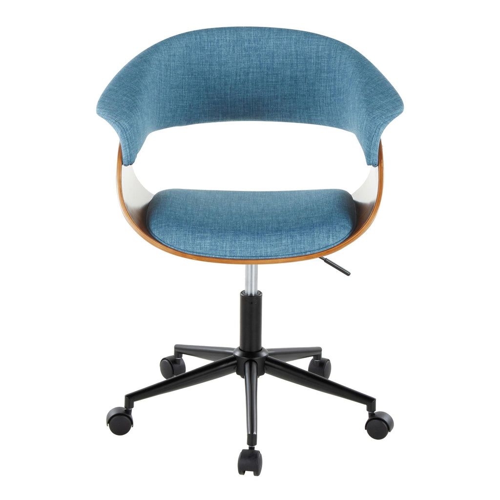 Vintage Mod Office Chair - Black Metal, Walnut Wood, Blue Fabric