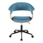 Vintage Mod Office Chair - Black Metal, Walnut Wood, Blue Fabric