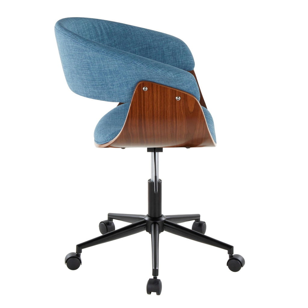 Vintage Mod Office Chair - Black Metal, Walnut Wood, Blue Fabric