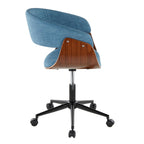Vintage Mod Office Chair - Black Metal, Walnut Wood, Blue Fabric
