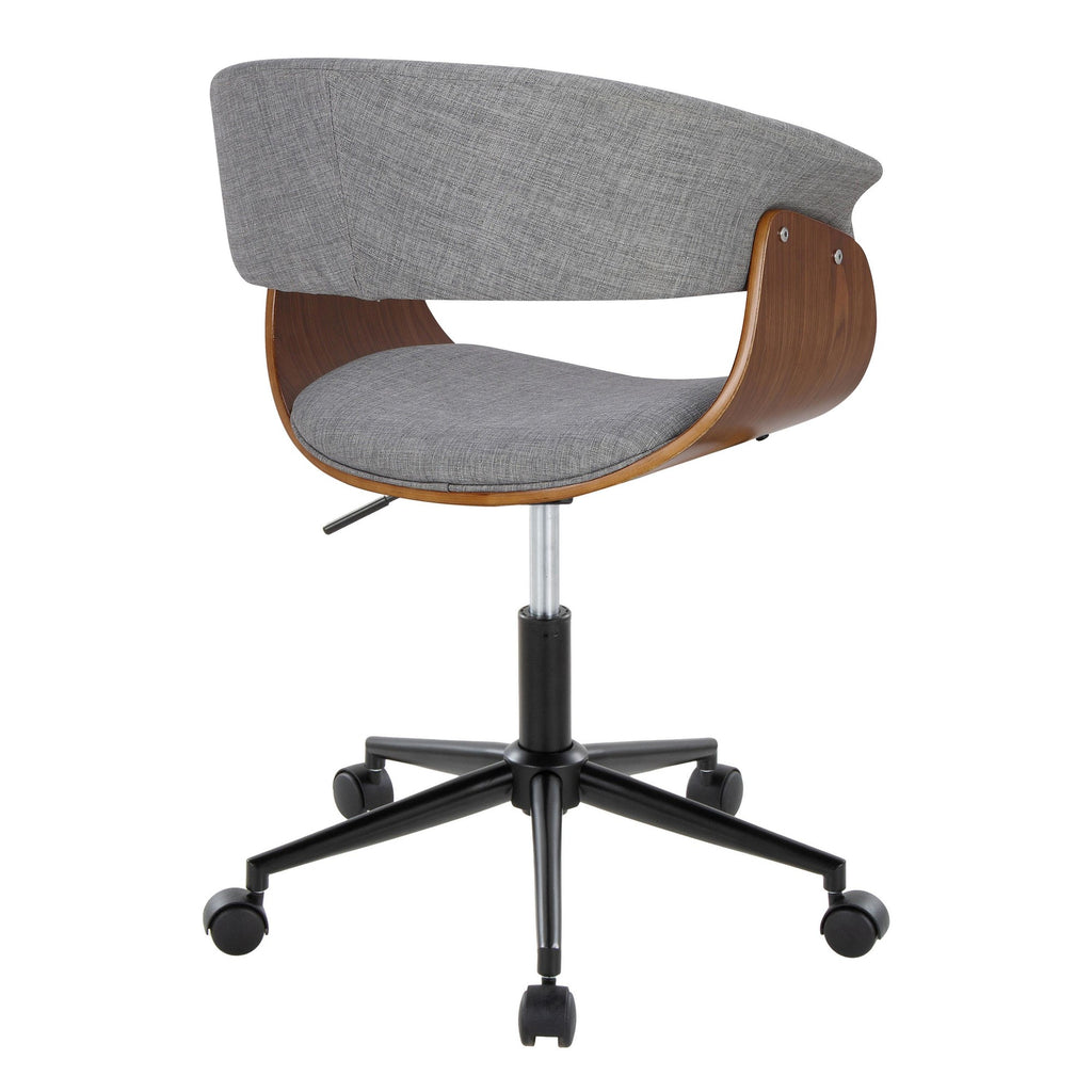 Vintage Mod Office Chair - Black Metal, Walnut Wood, Light Grey Fabric