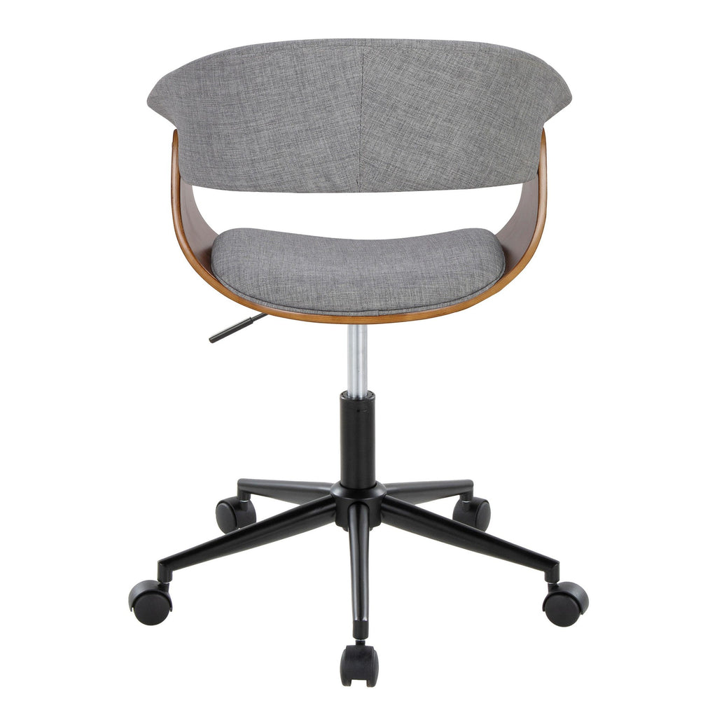 Vintage Mod Office Chair - Black Metal, Walnut Wood, Light Grey Fabric