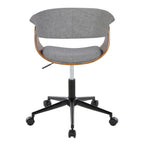 Vintage Mod Office Chair - Black Metal, Walnut Wood, Light Grey Fabric
