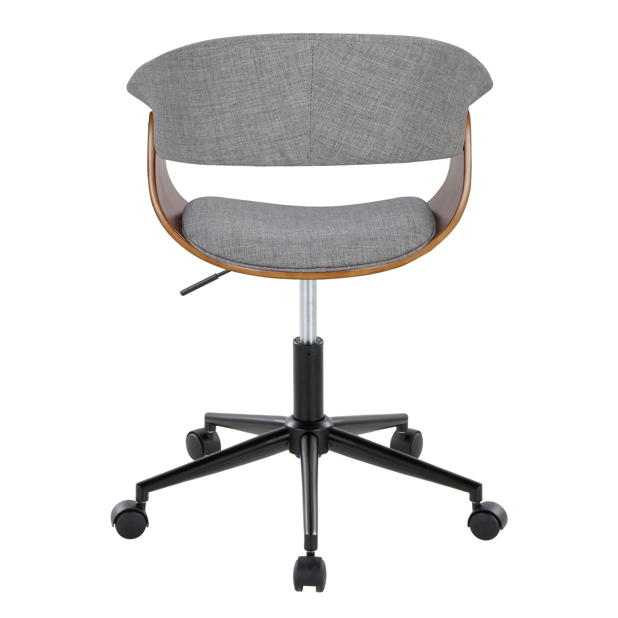 Vintage Mod Office Chair - Black Metal, Walnut Wood, Light Grey Fabric