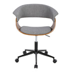 Vintage Mod Office Chair - Black Metal, Walnut Wood, Light Grey Fabric