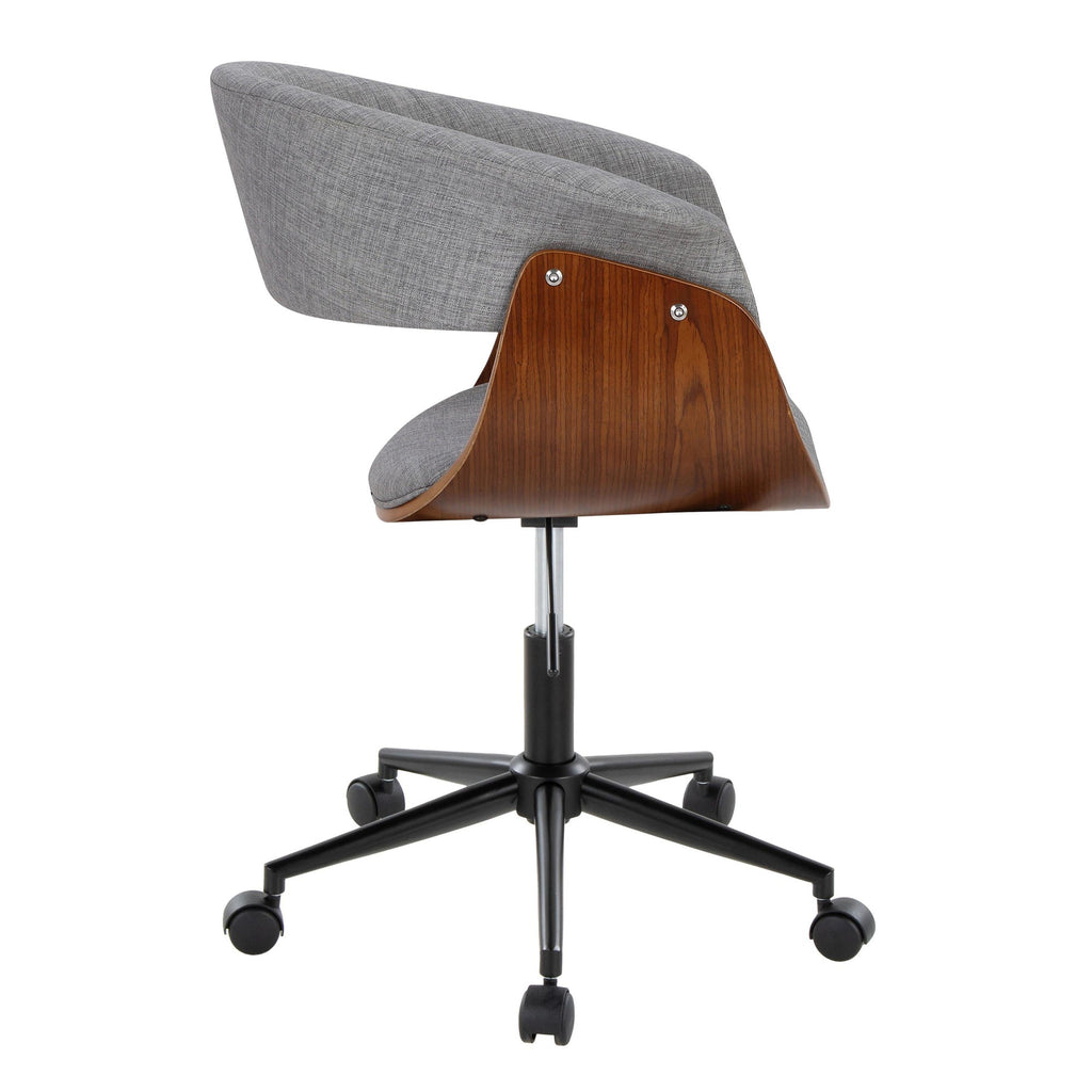 Vintage Mod Office Chair - Black Metal, Walnut Wood, Light Grey Fabric