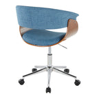 Vintage Mod Office Chair - Chrome Metal, Walnut Wood, Blue Fabric