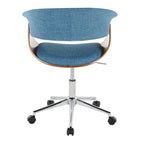 Vintage Mod Office Chair - Chrome Metal, Walnut Wood, Blue Fabric