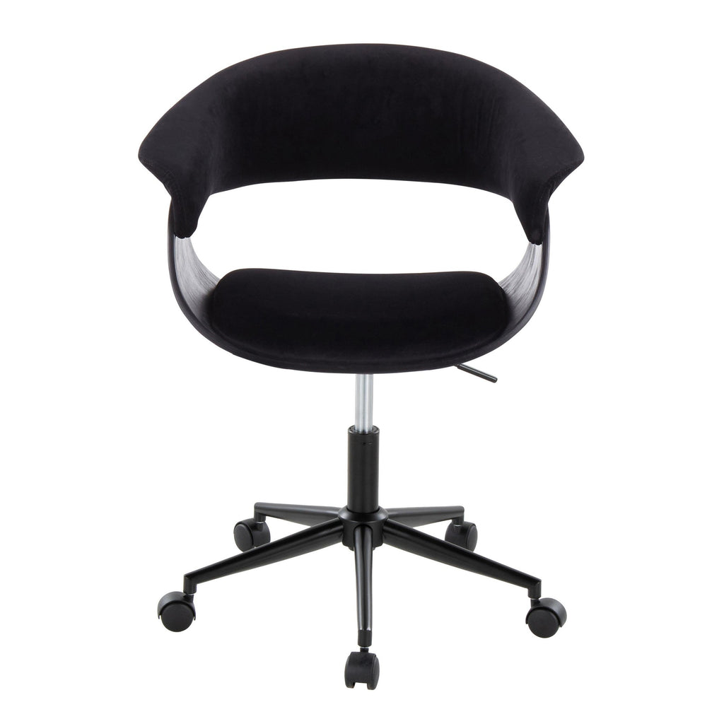 Vintage Mod Office Chair - Black Metal, Black Wood, Black Velvet