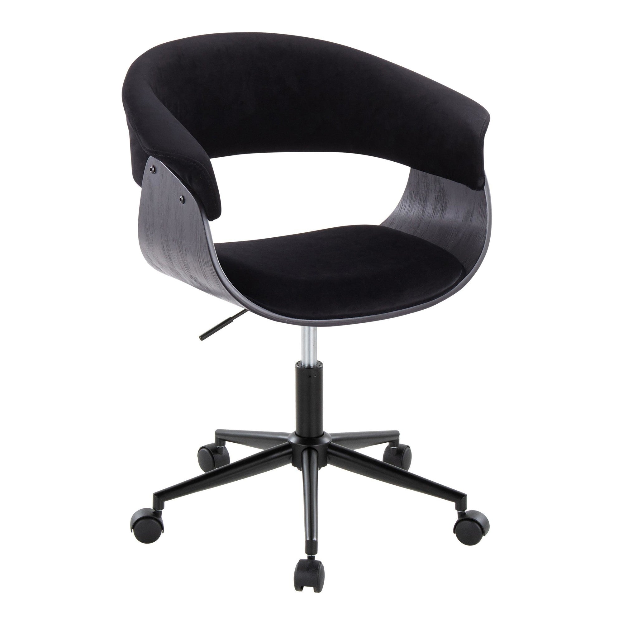 Vintage Mod Office Chair - Black Metal, Black Wood, Black Velvet