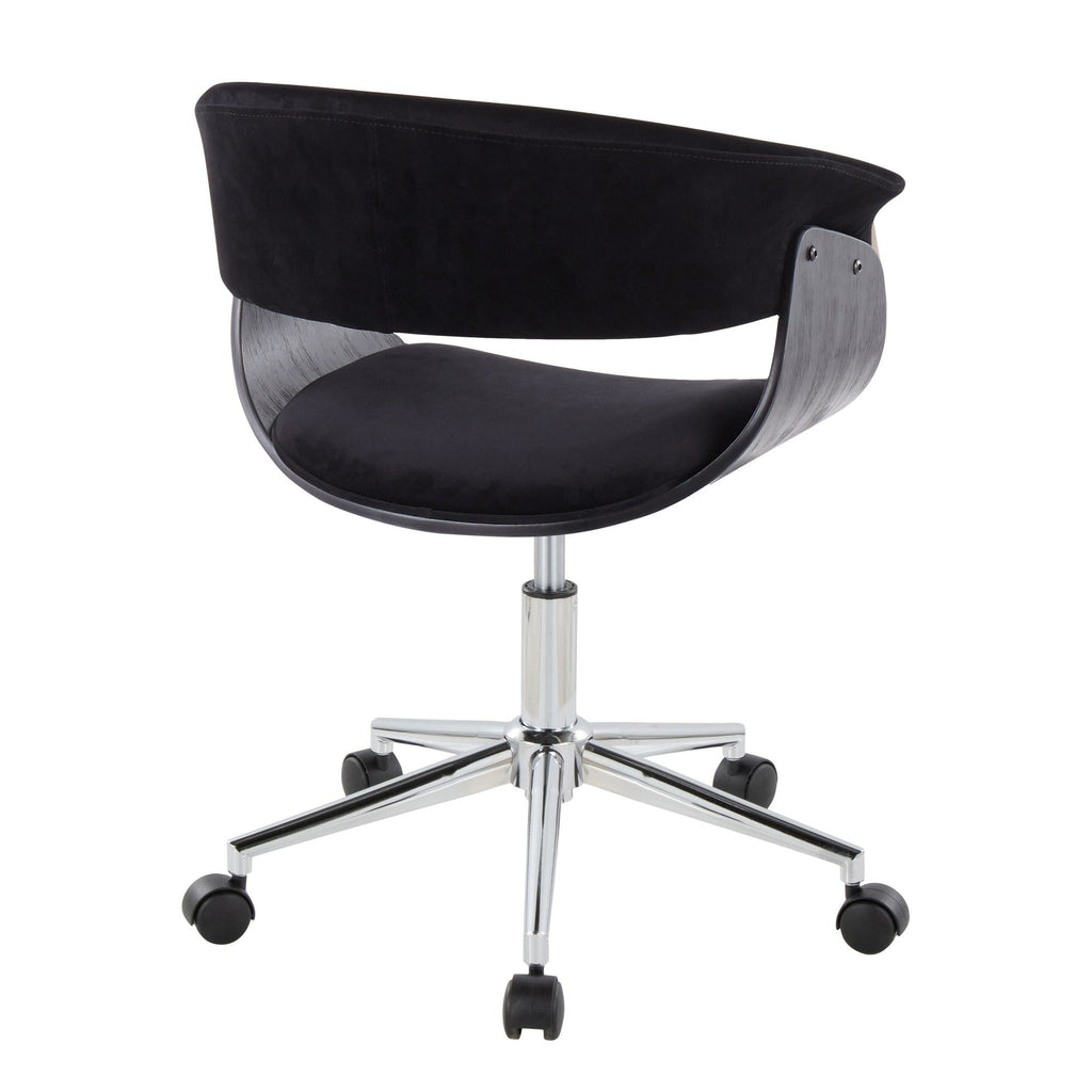 Vintage Mod Office Chair - Chrome Metal, Black Wood, Black Velvet