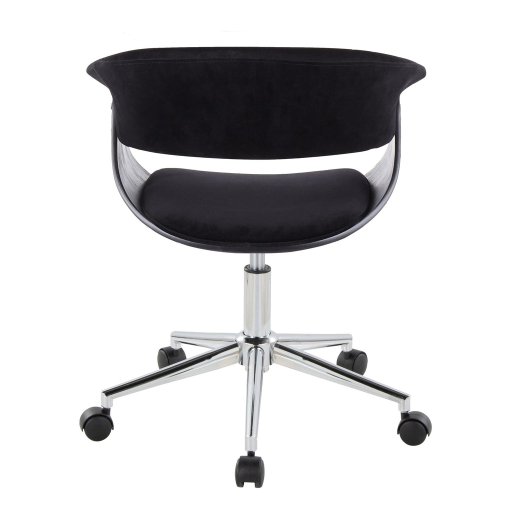 Vintage Mod Office Chair - Chrome Metal, Black Wood, Black Velvet