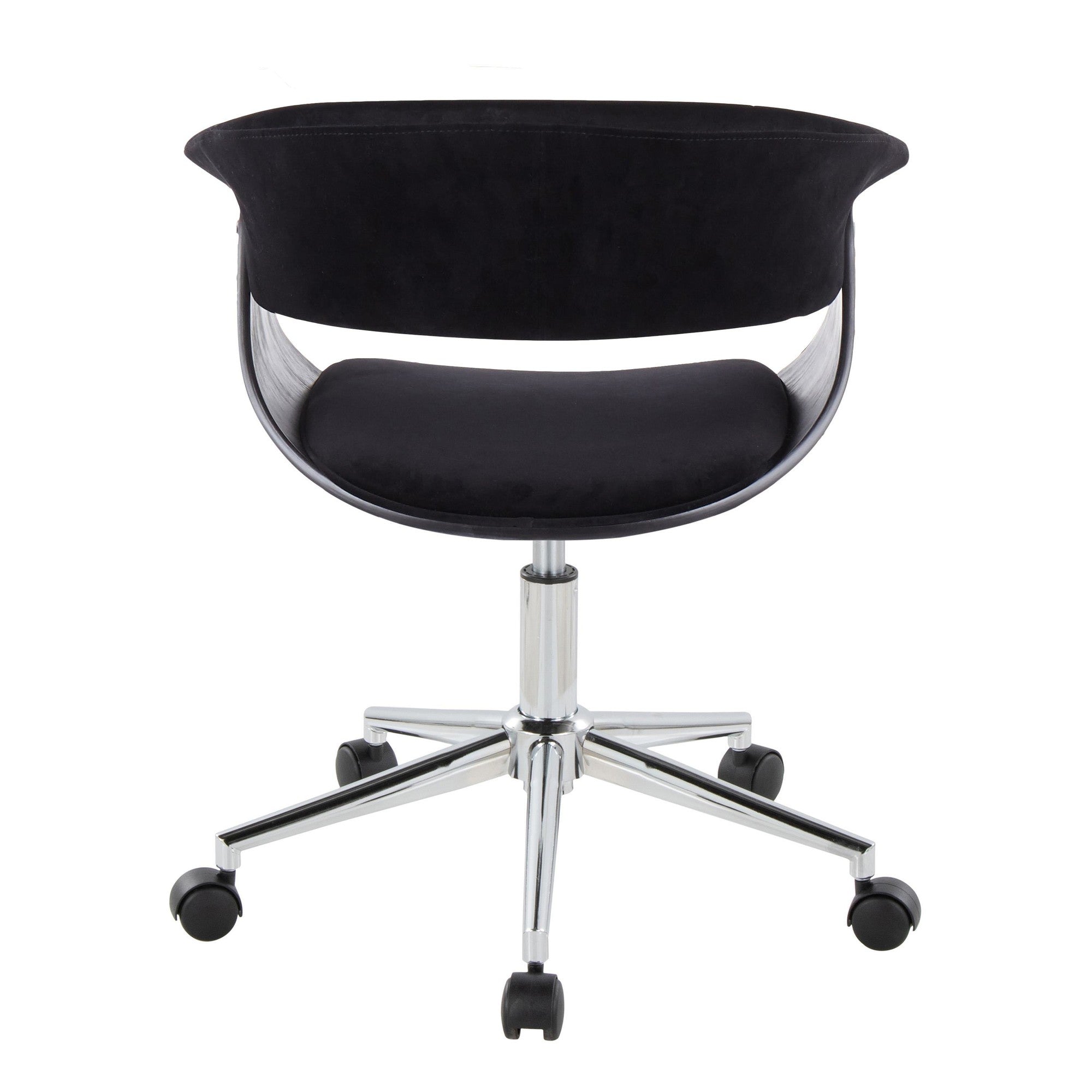 Vintage Mod Office Chair - Chrome Metal, Black Wood, Black Velvet