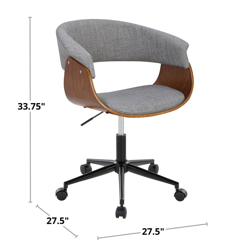 Vintage Mod Office Chair - Chrome Metal, Black Wood, Black Velvet