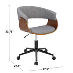 Vintage Mod Office Chair - Chrome Metal, Black Wood, Black Velvet
