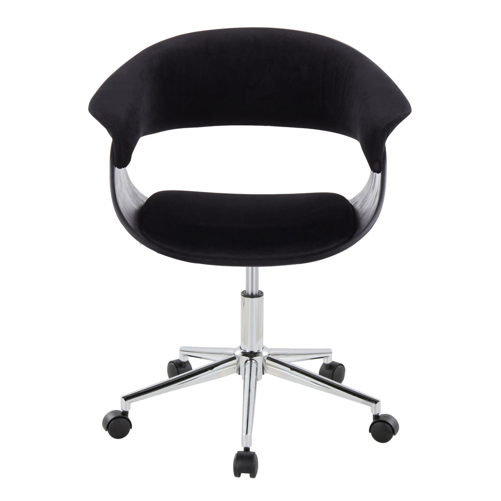 Vintage Mod Office Chair - Chrome Metal, Black Wood, Black Velvet