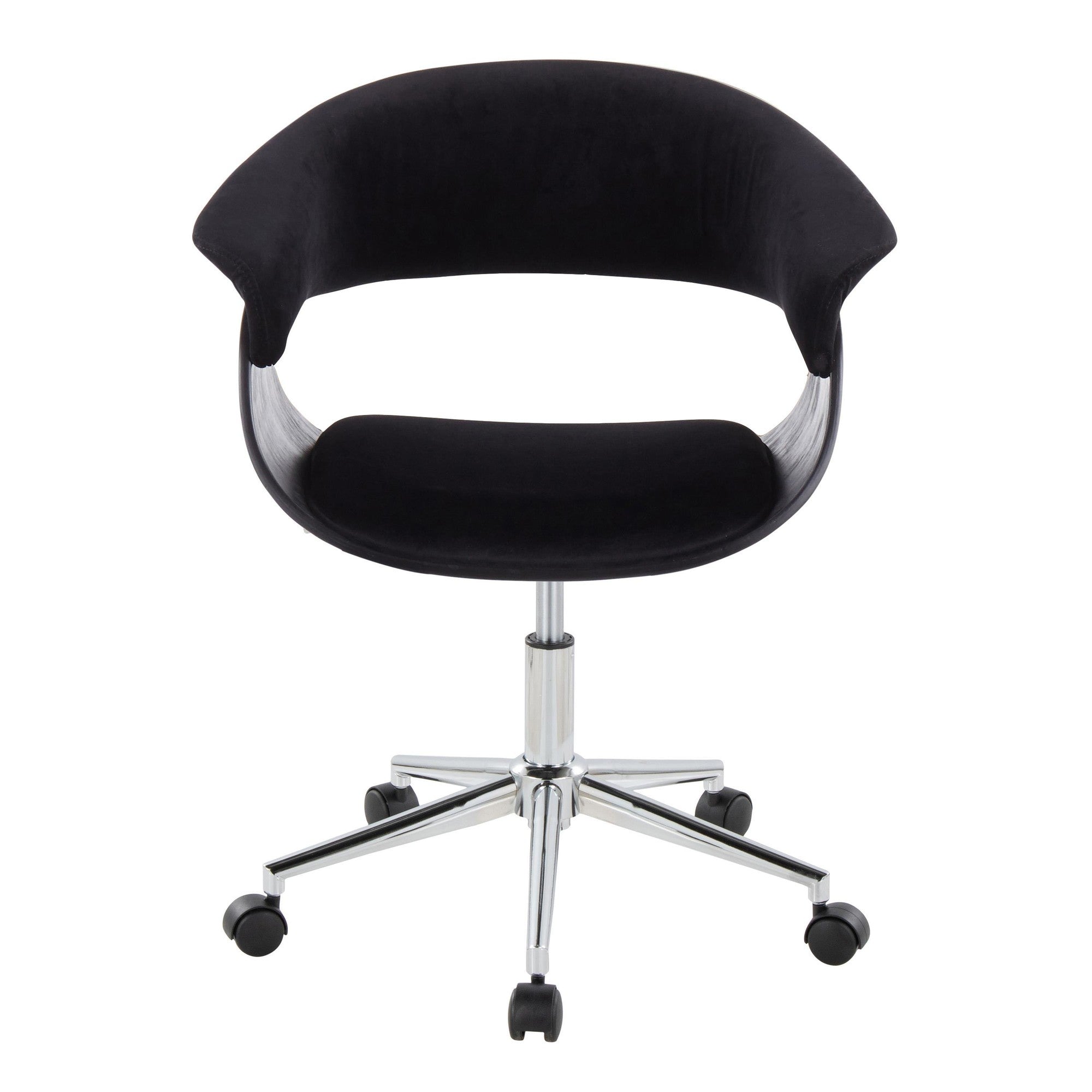 Vintage Mod Office Chair - Chrome Metal, Black Wood, Black Velvet