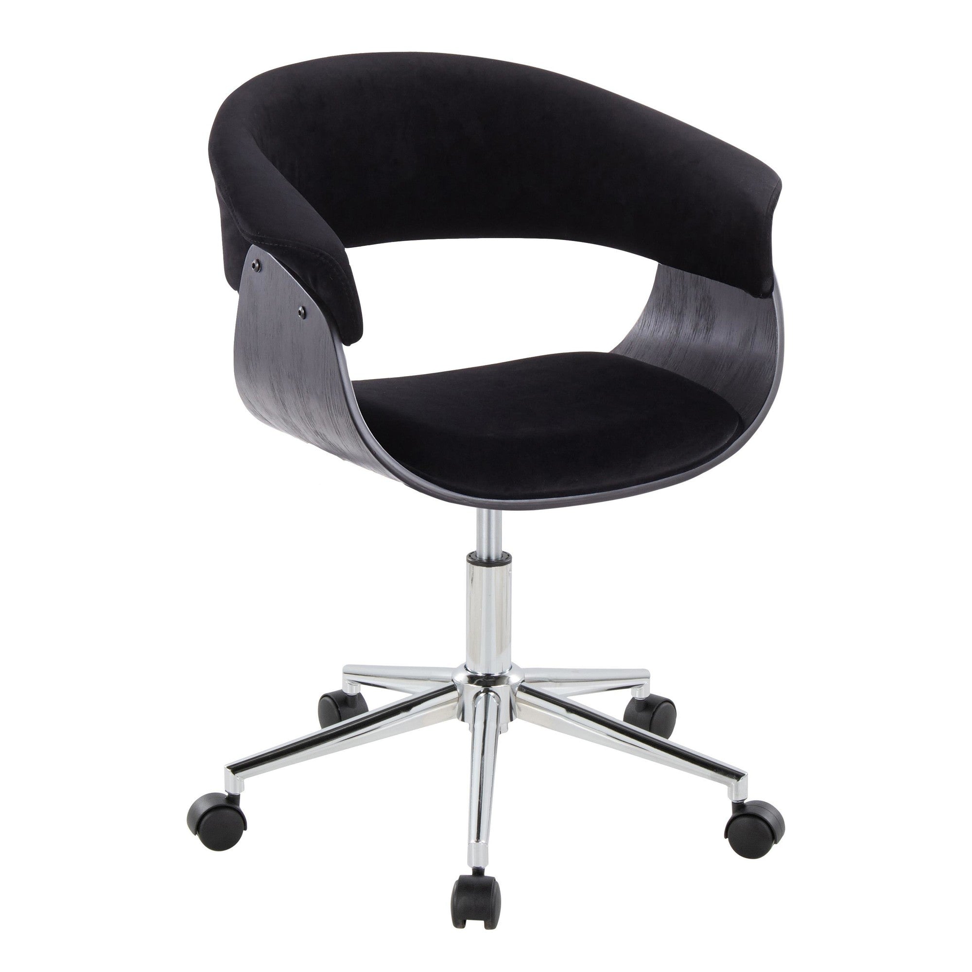Vintage Mod Office Chair - Chrome Metal, Black Wood, Black Velvet