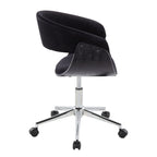 Vintage Mod Office Chair - Chrome Metal, Black Wood, Black Velvet