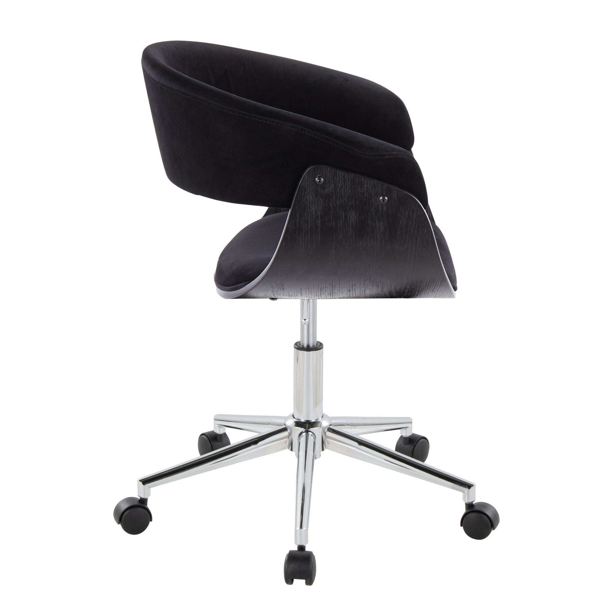 Vintage Mod Office Chair - Chrome Metal, Black Wood, Black Velvet