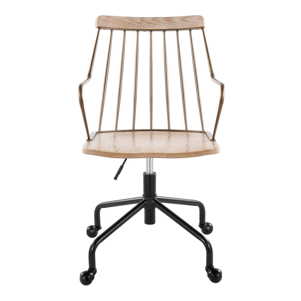 Preston Adjustable Office Chair - Black Metal, Antique Copper, Whitewashed Wood
