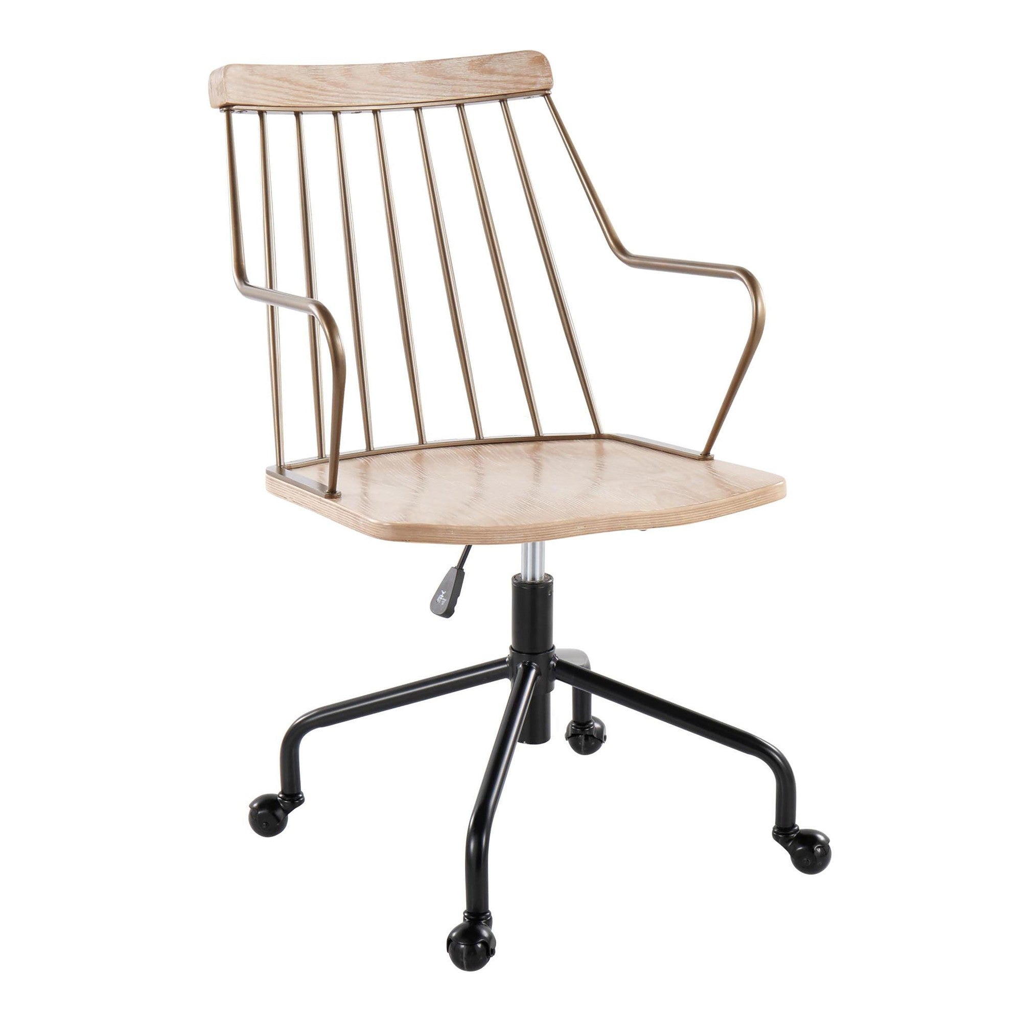 Preston Adjustable Office Chair - Black Metal, Antique Copper, Whitewashed Wood