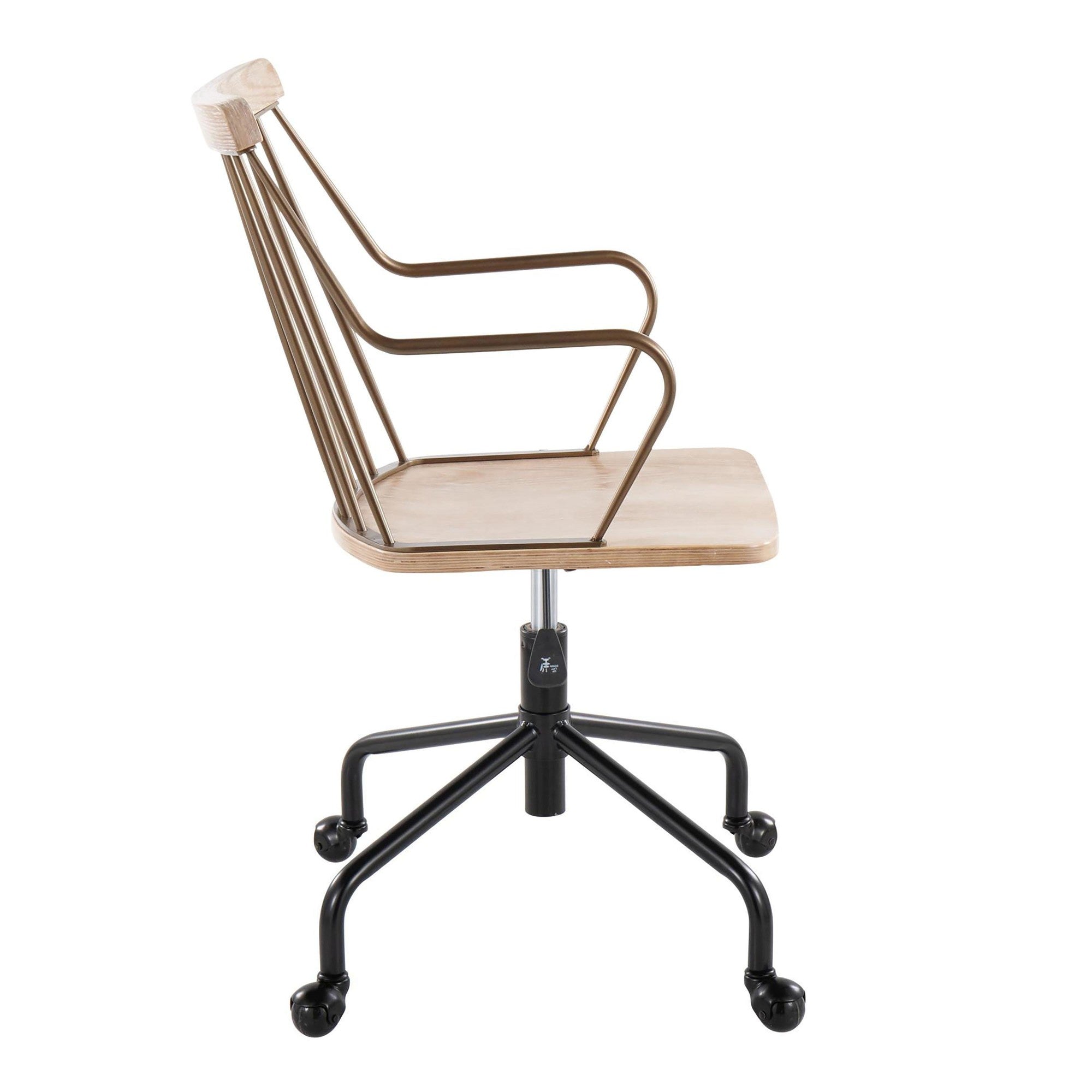 Preston Adjustable Office Chair - Black Metal, Antique Copper, Whitewashed Wood