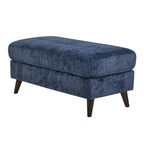 Carly Bench Ottoman - Espresso Wood, Blue Fabric