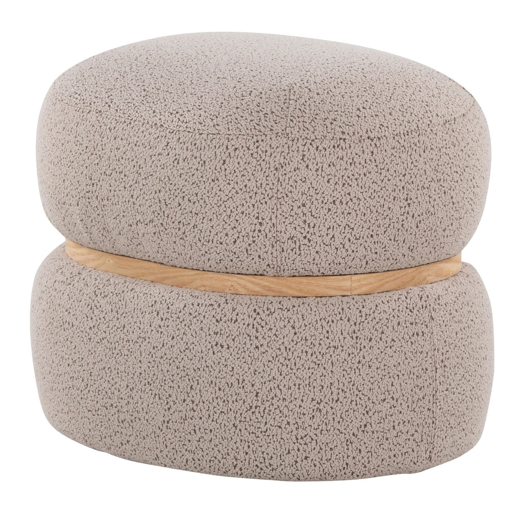Cinch Pouf Ottoman - Natural Wood, Beige Fabric