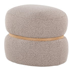 Cinch Pouf Ottoman - Natural Wood, Beige Fabric