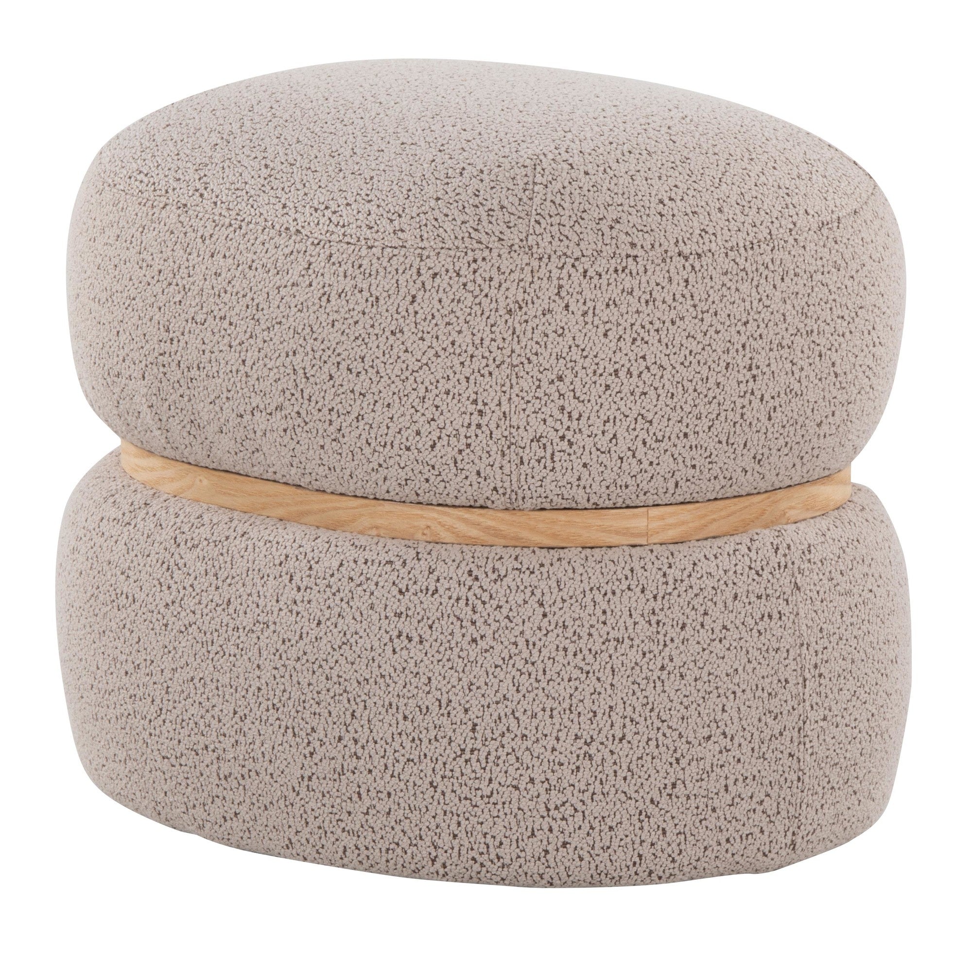 Cinch Pouf Ottoman - Natural Wood, Beige Fabric