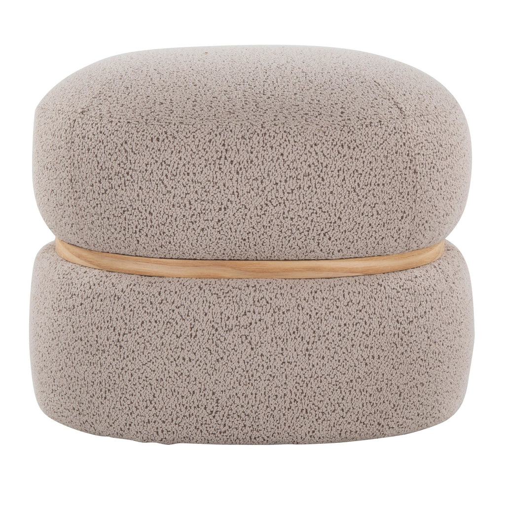 Cinch Pouf Ottoman - Natural Wood, Beige Fabric