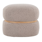Cinch Pouf Ottoman - Natural Wood, Beige Fabric