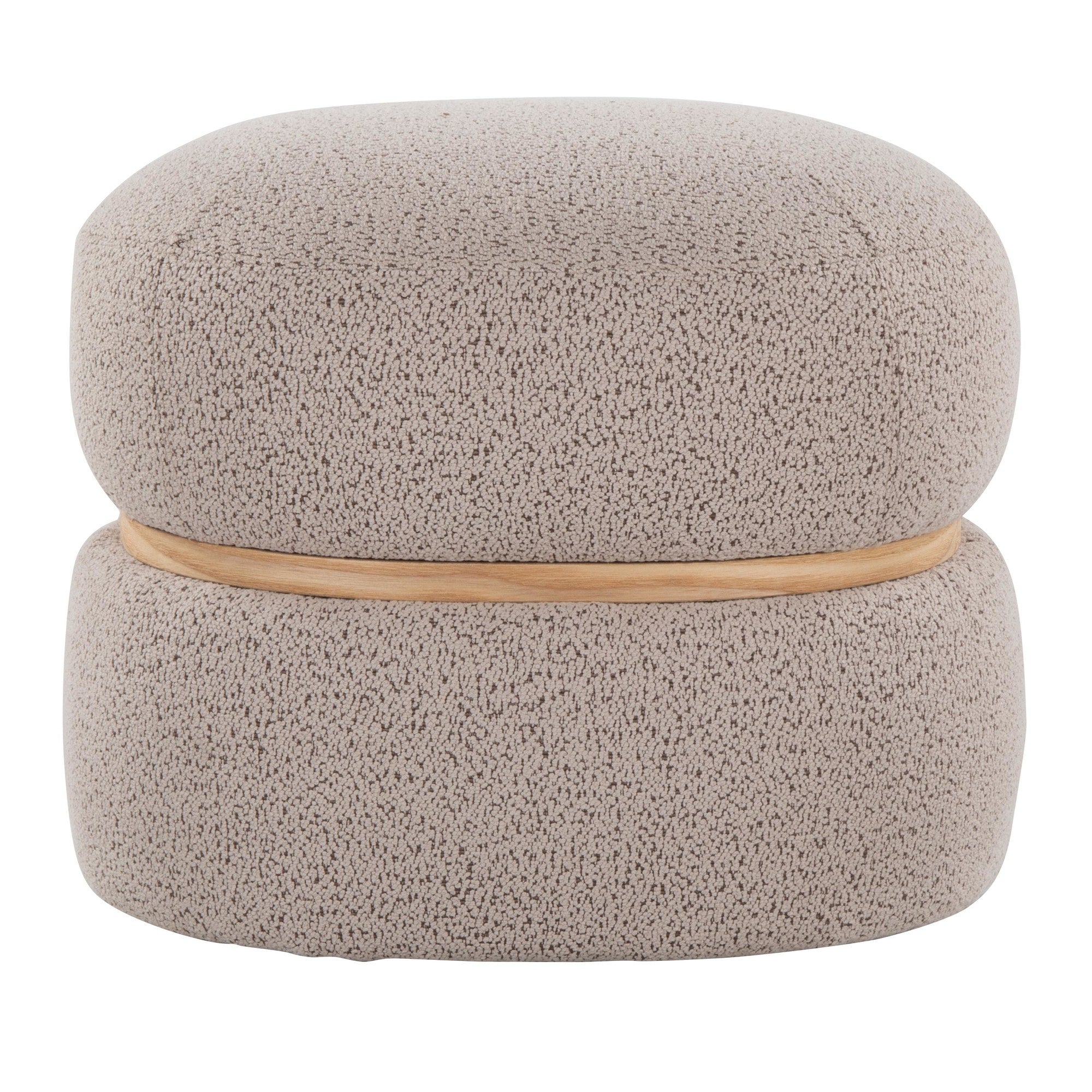 Cinch Pouf Ottoman - Natural Wood, Beige Fabric
