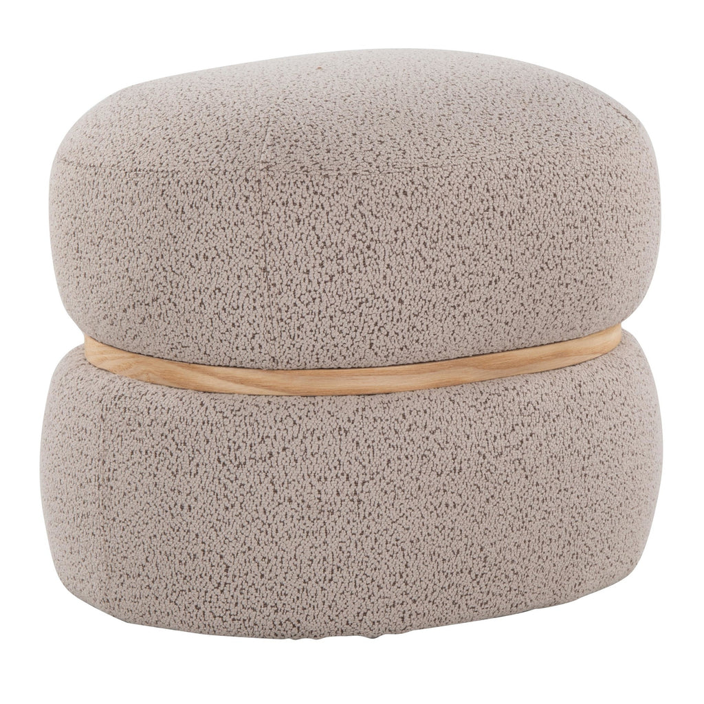 Cinch Pouf Ottoman - Natural Wood, Beige Fabric