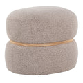 Cinch Pouf Ottoman - Natural Wood, Beige Fabric