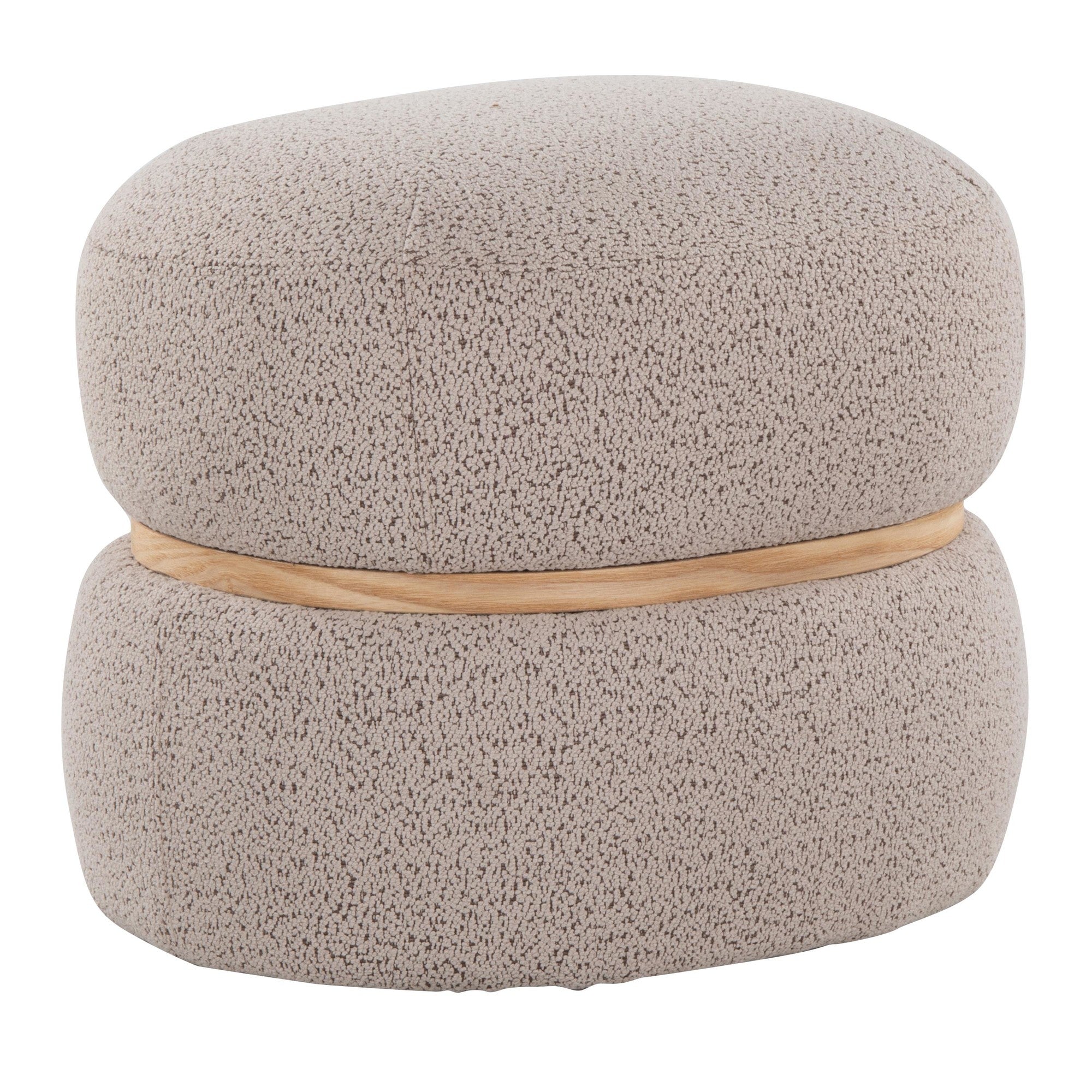 Cinch Pouf Ottoman - Natural Wood, Beige Fabric
