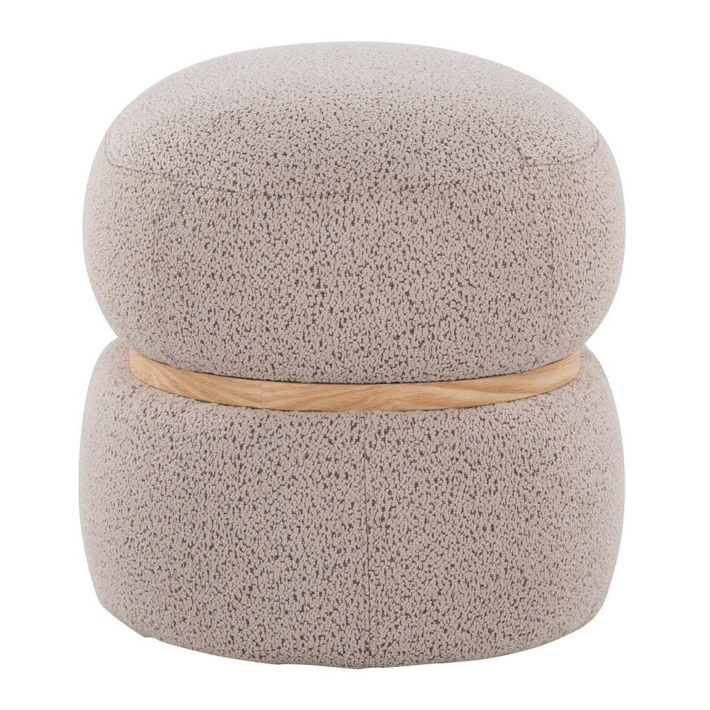Cinch Pouf Ottoman - Natural Wood, Beige Fabric