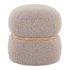 Cinch Pouf Ottoman - Natural Wood, Beige Fabric