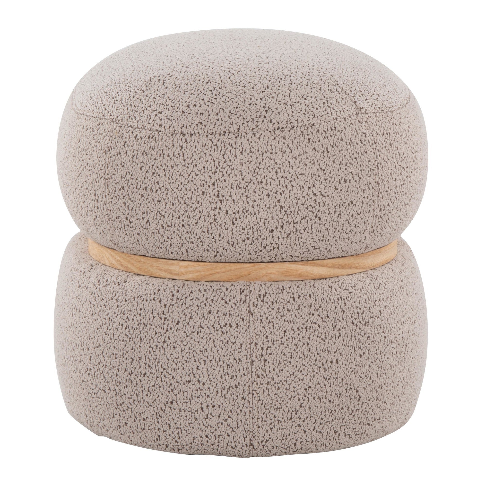 Cinch Pouf Ottoman - Natural Wood, Beige Fabric