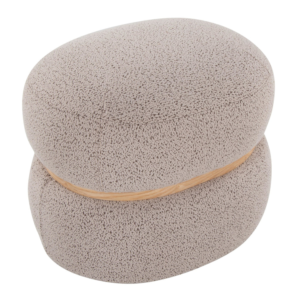 Cinch Pouf Ottoman - Natural Wood, Beige Fabric