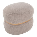 Cinch Pouf Ottoman - Natural Wood, Beige Fabric