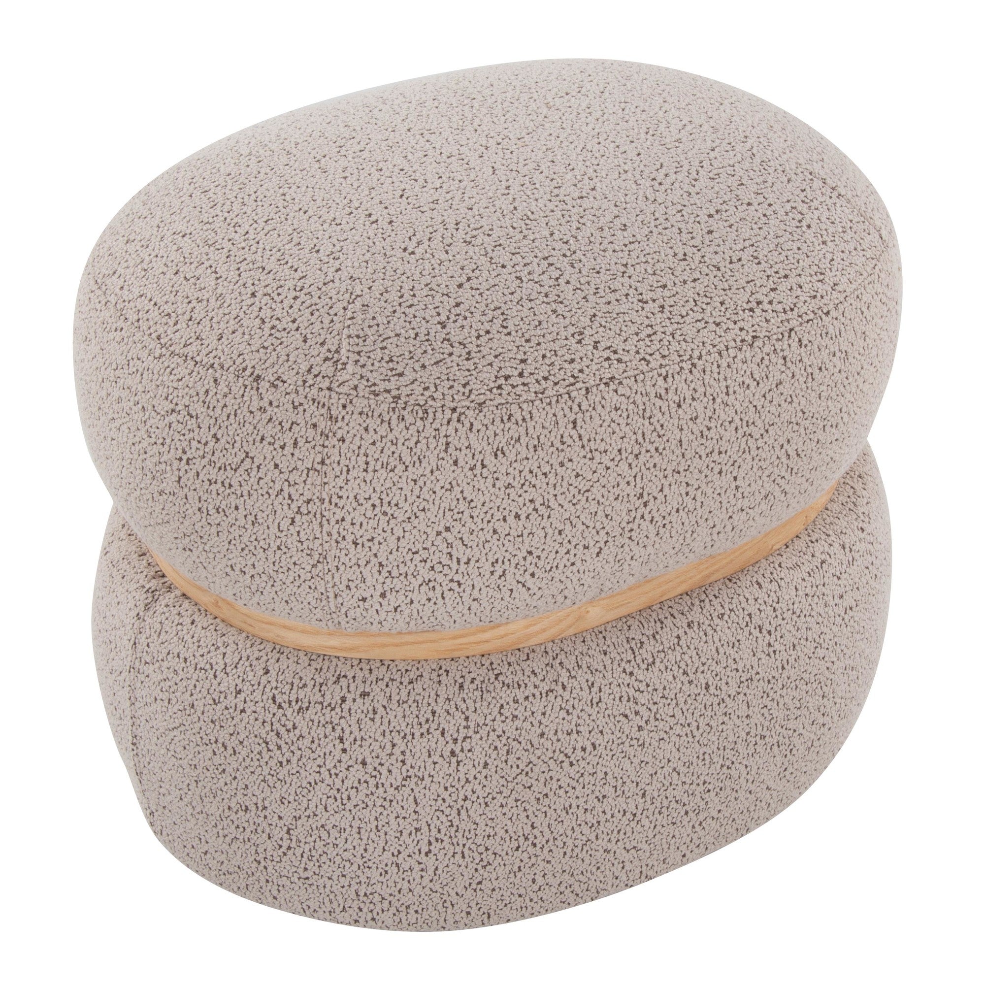 Cinch Pouf Ottoman - Natural Wood, Beige Fabric