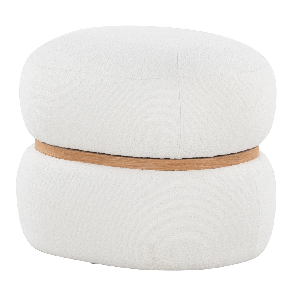 Cinch Pouf Ottoman - Natural Wood, Cream Fabric