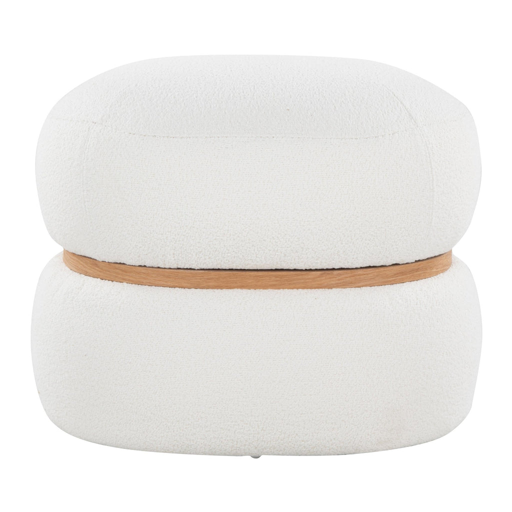 Cinch Pouf Ottoman - Natural Wood, Cream Fabric