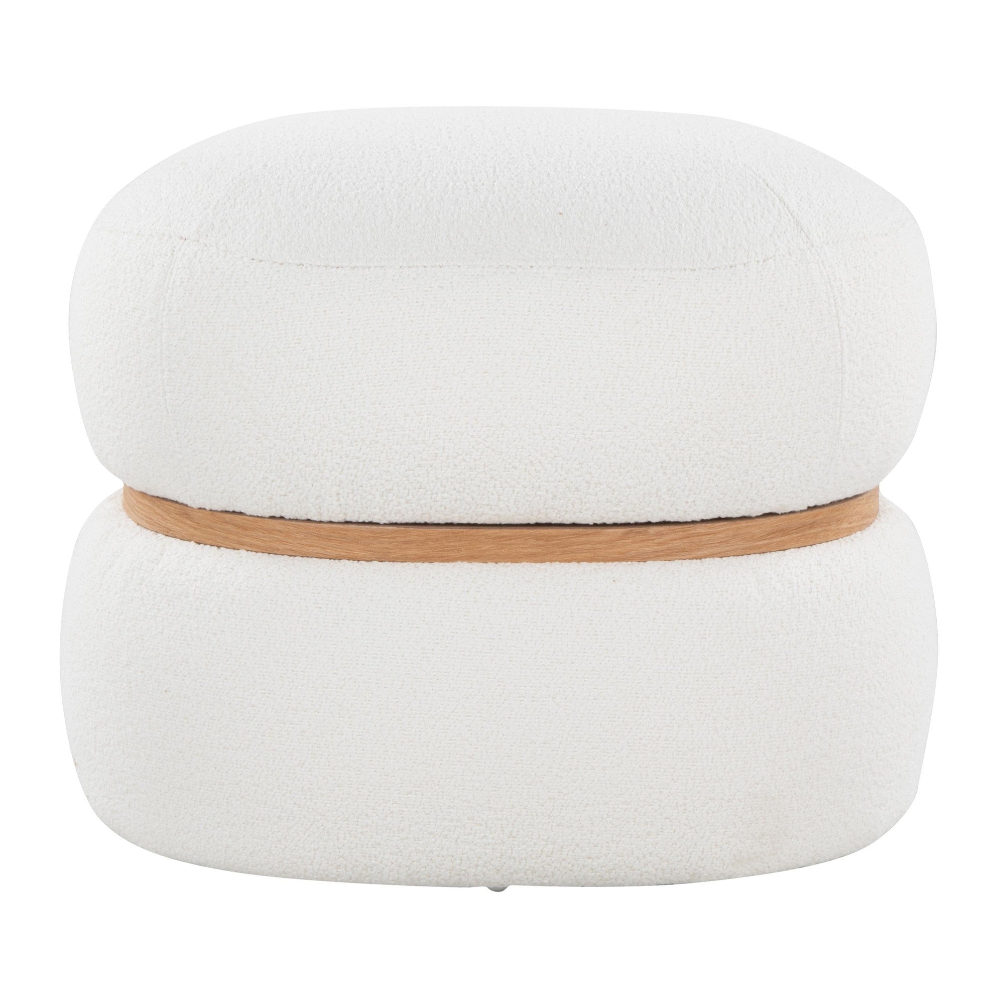 Cinch Pouf Ottoman - Natural Wood, Cream Fabric